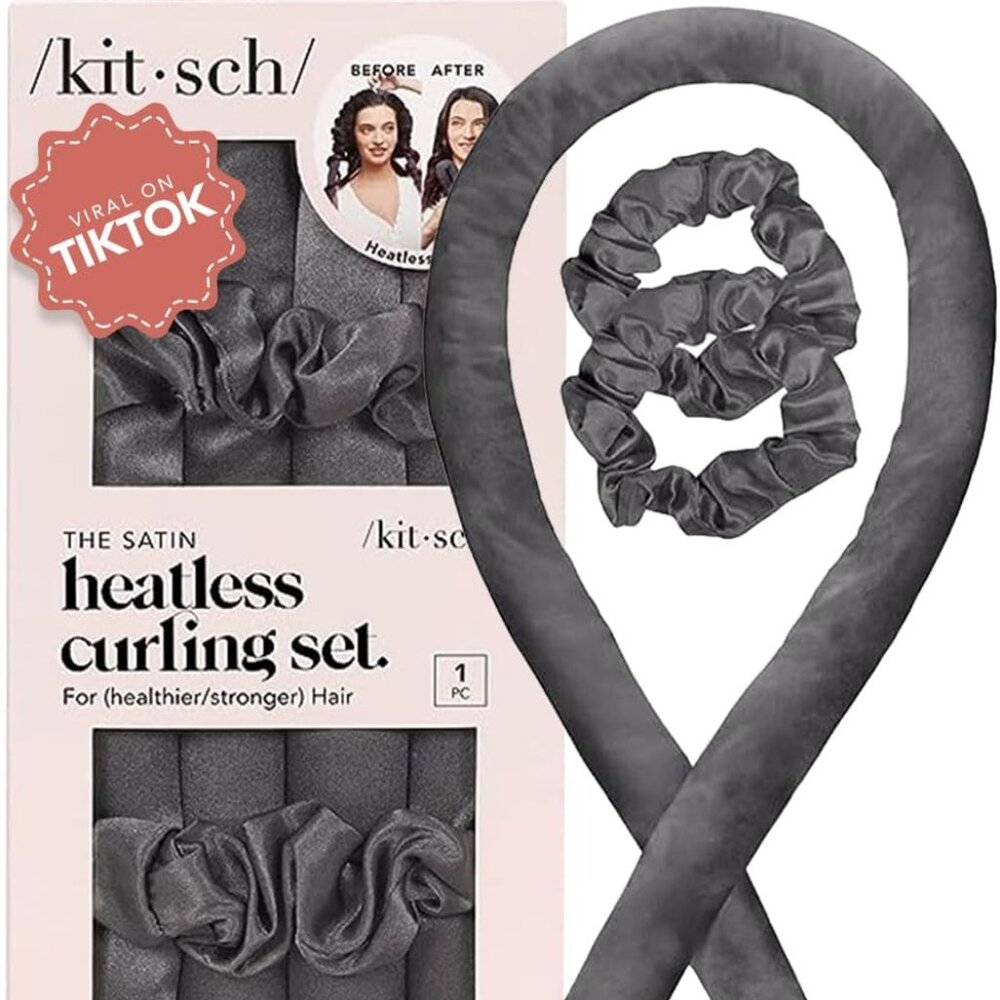 Kitsch Satin Heatless Hair Curler Set Charcoal Grey